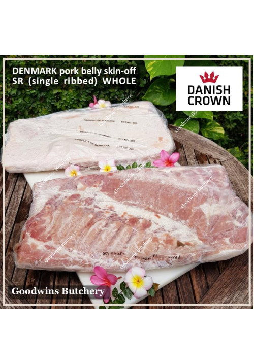 Pork BELLY SKIN OFF samcan frozen Denmark DANISH CROWN whole cuts +/- 5kg 50x25x4cm (price/kg)